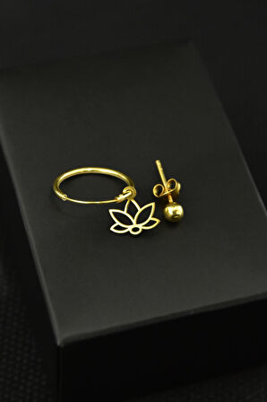 925 Ayar Gümüş Altın Kaplama Lotus Figürlü Halka Ve Top Küpe