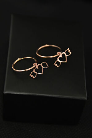 925 Ayar Gümüş Rose Kaplama Kanatlı Kalp Figürlü Halka Küpe