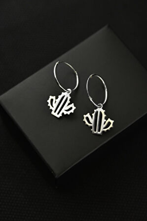 925 Ayar Gümüş Rodyum Kaplama Kaktüs Figürlü Halka Küpe