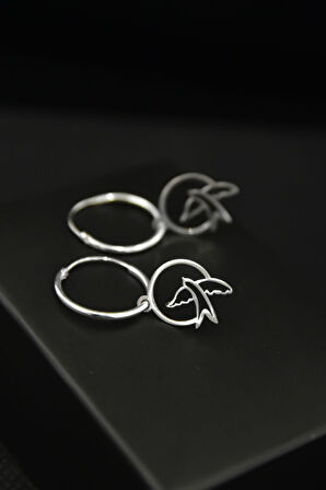 925 Ayar Gümüş Rodyum Kaplama Kırlangıç Figürlü Halka Küpe