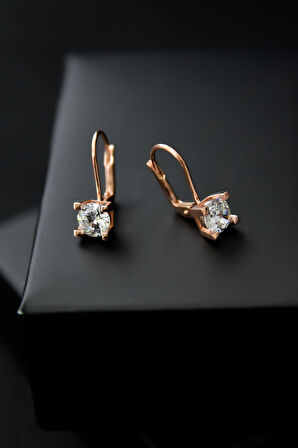 925 Ayar Gümüş Rose Kaplama Tek Taşlı Küpe