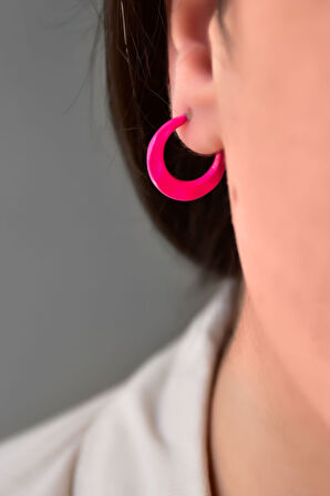 925 Ayar Gümüş Pembe Mineli Halka Küpe