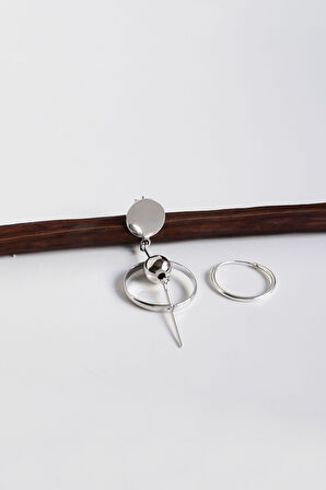 925 Ayar Gümüş Rodyum Kaplama Çivili Sallantılı Top Küpe Ve Halka Küpe