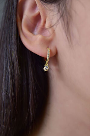 925 Ayar Gümüş Altın Kaplama Sallantılı Taşlı Halka Küpe