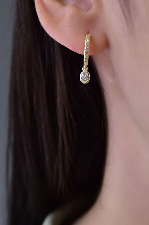 925 Ayar Gümüş Altın Kaplama Sallantılı Taşlı Halka Küpe