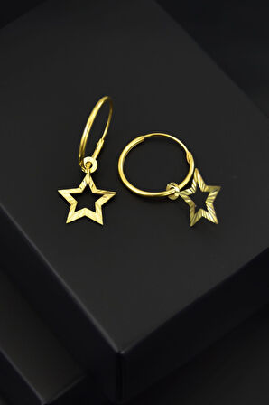 925 Ayar Gümüş Altın Kaplama Fırfırlı Yıldız Halka Küpe