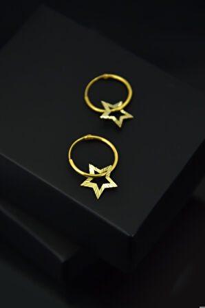 925 Ayar Gümüş Altın Kaplama Fırfırlı Yıldız Halka Küpe