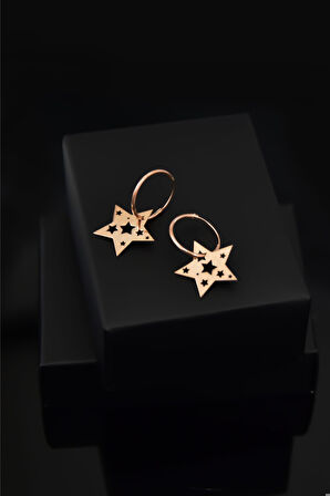 925 Ayar Gümüş Rose Kaplama Çoklu Yıldız Halka Küpe