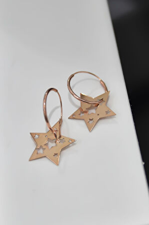 925 Ayar Gümüş Rose Kaplama Çoklu Yıldız Halka Küpe