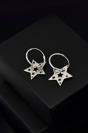 925 Ayar Gümüş Rodyum Kaplama Çoklu Yıldız Halka Küpe