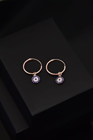 925 Ayar Gümüş Rose Kaplama Nazar Halka Küpe