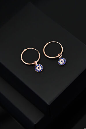 925 Ayar Gümüş Rose Kaplama Nazar Halka Küpe