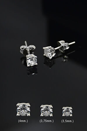 925 Ayar Gümüş Rodyum Kaplama Zirkon Taşlı Tektaş Küpe 3,5mm.
