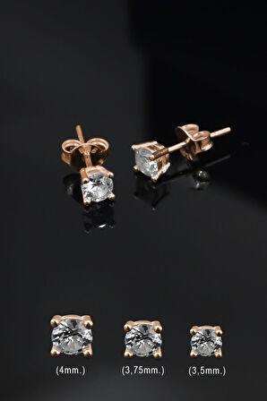 925 Ayar Gümüş Rose Kaplama Zirkon Taşlı Tektaş Küpe 3,75mm.