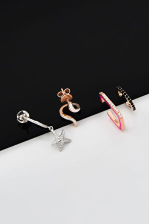 925 Ayar Gümüş Zirkon Taşlı Mineli Çoklu Fantezi Küpe