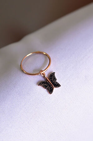 925 Ayar Gümüş Rose Kaplama Siyah Kelebek Halka Küpe