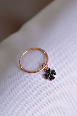 925 Ayar Gümüş Rose Kaplama Tekli Siyah Yonca Halka Küpe