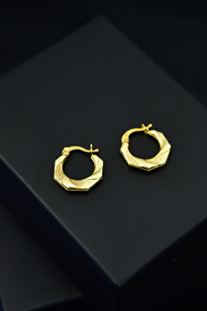 925 Ayar Gümüş Altın Kaplama Desenli Klipsli Kadın Küpe