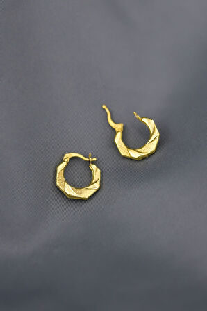 925 Ayar Gümüş Altın Kaplama Desenli Klipsli Kadın Küpe