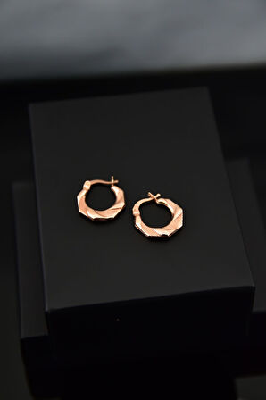 925 Ayar Gümüş Rose Kaplama Desenli Klipsli Kadın Küpe