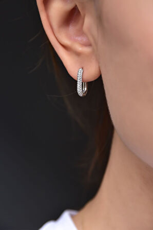 925 Ayar Gümüş Rodyum Kaplama Zirkon Taşlı Trend Küpe