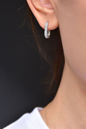 925 Ayar Gümüş Rodyum Kaplama Zirkon Taşlı Trend Küpe