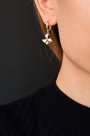 925 Ayar Gümüş Altın Kaplama Çapa Klipsli Halka Küpe