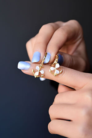 925 Ayar Gümüş Altın Kaplama Çapa Klipsli Halka Küpe