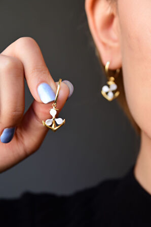 925 Ayar Gümüş Altın Kaplama Çapa Halka Küpe