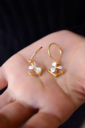 925 Ayar Gümüş Altın Kaplama Çapa Halka Küpe