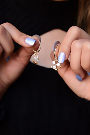 925 Ayar Gümüş Altın Kaplama Çapa Halka Küpe