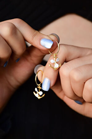 925 Ayar Gümüş Altın Kaplama Çapa Halka Küpe