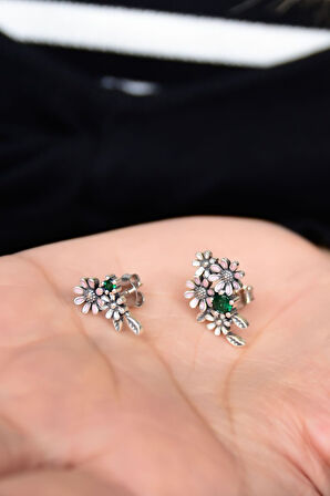 925 Ayar Gümüş Mineli Çoklu Papatya Çivili Küpe