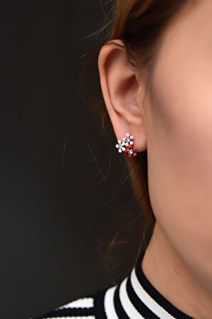 925 Ayar Gümüş Mineli Çoklu Çiçek Çivili Küpe