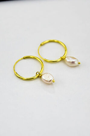 925 Ayar Gümüş Altın Kaplama Inci Taşlı Halka Küpe