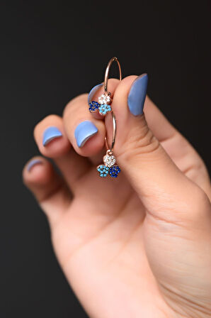 925 Ayar Gümüş Rose Kaplama Taşlı 3 Kalp Halka Küpe