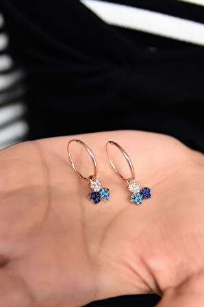 925 Ayar Gümüş Rose Kaplama Taşlı 3 Kalp Halka Küpe