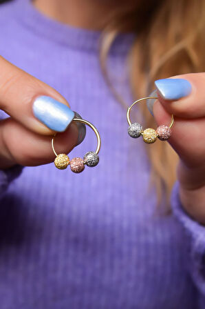 925 Ayar Gümüş 3 Renk Dorika Toplu Halka Küpe