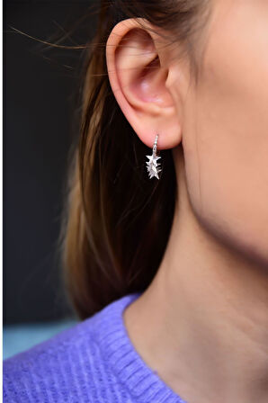 925 Ayar Gümüş Rodyum Kaplama Fırfırlı Yıldız Kadın Küpe