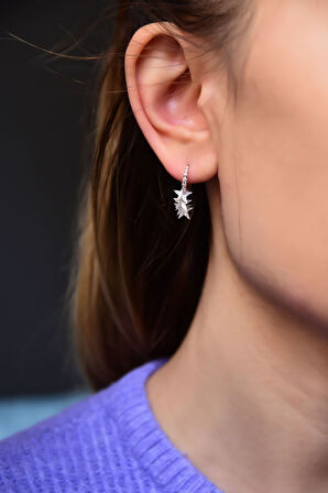 925 Ayar Gümüş Rodyum Kaplama Fırfırlı Yıldız Kadın Küpe