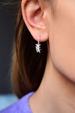 925 Ayar Gümüş Rodyum Kaplama Fırfırlı Yıldız Kadın Küpe