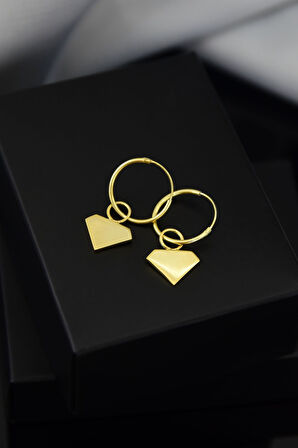 925 Ayar Gümüş Altın Kaplama Elmas Model Halka Küpe