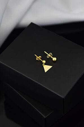 925 Ayar Gümüş Altın Kaplama Üçgen Model Top Küpe