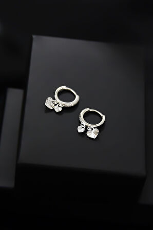 925 Ayar Gümüş Rodyum Kaplama Kalp Figürlü Halka Kadın Küpe