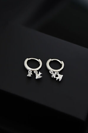 925 Ayar Gümüş Rodyum Kaplama Yıldız Figürlü Halka Kadın Küpe