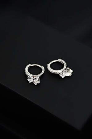 925 Ayar Gümüş Rodyum Kaplama Kelebek Figürlü Halka Kadın Küpe