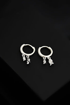 925 Ayar Gümüş Rodyum Kaplama Balık Figürlü Halka Kadın Küpe