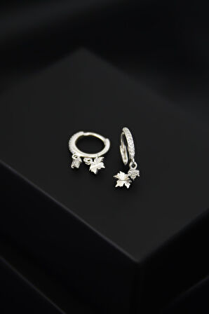 925 Ayar Gümüş Rodyum Kaplama Çınar Yaprağı Figürlü Halka Kadın Küpe