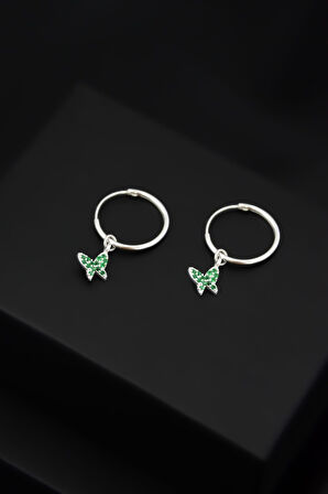 925 Ayar Gümüş Rodyum Kaplama Kelebek Model Halka Küpe