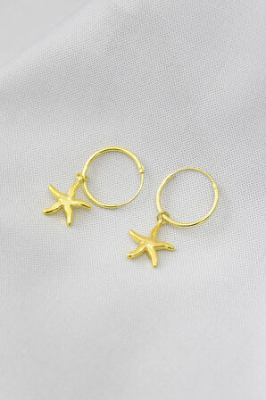 925 Ayar Gümüş Altın Kaplama Yıldız Halka Küpe